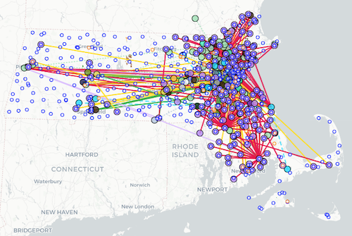 Screenshot of the Mapping
  Project's map (geographical view).